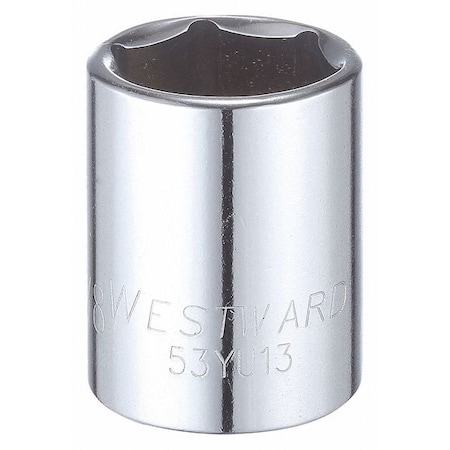 WESTWARD 1/2 in Drive, 7/8" Hex SAE, Socket, 6 Points,  Steel, Chrome, 7/8 in