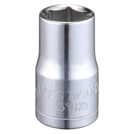 WESTWARD 1/2 in Drive, 13mm Hex Metric Socket, 6 Points,  Steel, Chrome, 13 mm