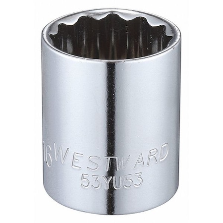 WESTWARD 1/2 in Drive, 15/16" Triple Square SAE, Socket, 12 Points,  Steel, Chrome, 15/16 in