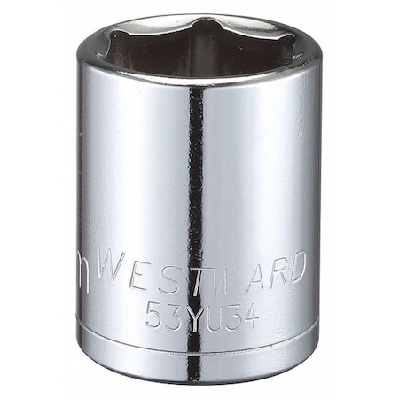 WESTWARD 1/2 in Drive, 22mm Hex Metric, Socket, 6 Points,  Steel, Chrome, 22 mm