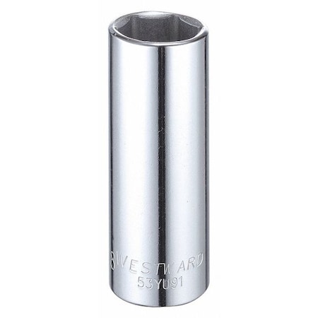 WESTWARD 1/2 in Drive, 7/8" Hex SAE Socket, 6 Points,  Steel, Chrome, 7/8 in