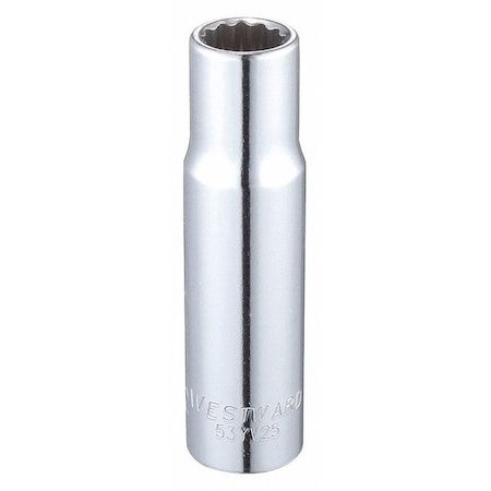 WESTWARD 1/2 in Drive, 1/2" Triple Square SAE Socket, 12 Points,  Steel, Chrome, 1/2 in