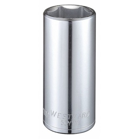 WESTWARD 1/2 in Drive, 28mm Hex Metric Socket, 6 Points,  Steel, Chrome, 28 mm