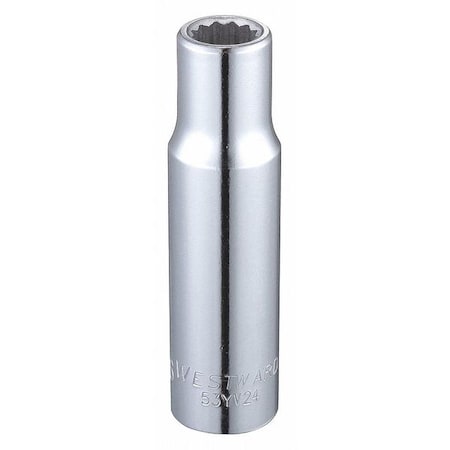 WESTWARD 1/2 in Drive, 7/16" Triple Square SAE Socket, 12 Points,  Steel, Chrome, 7/16 in