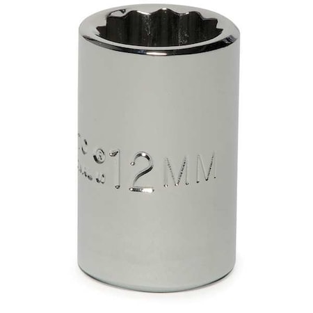 3/8 in Drive, 12mm Triple Square Metric, Socket, 12 Points,  Steel, Chrome, 12 mm