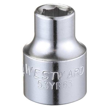 WESTWARD 3/8 in Drive, 1/4" Hex SAE Socket, 6 Points,  Steel, Chrome, 1/4 in