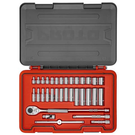 3/8 in Drive Socket Set Metric 34 Pieces 6 mm to 19 mm , Chrome