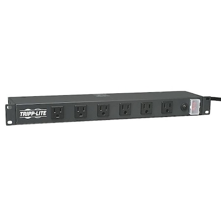 Power Strip, Hospital Grade, Right Angled, 5-15R, 5-15P, 15 ft., Black