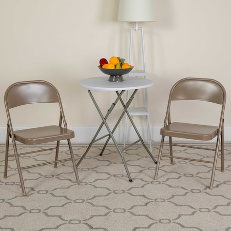 HERCULES Series Double Braced Beige Metal Folding Chair,PK2