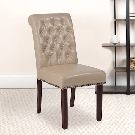 Beige Leather Parsons Chair,PK2