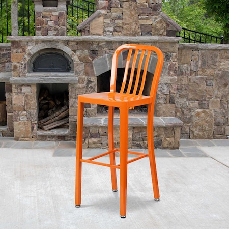 2PK 30" High Orange Metal Barstool with Slat Back
