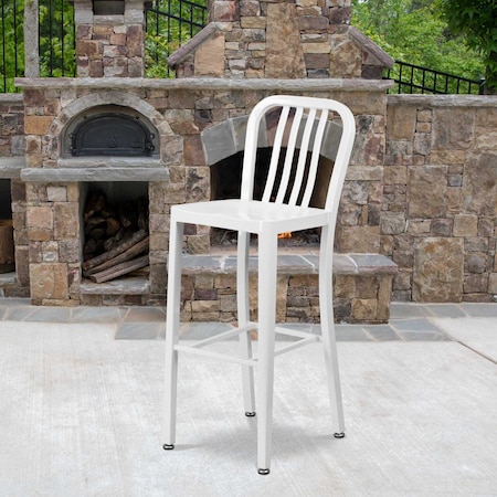 30" High White Metal Barstool with Slat Back, PK2