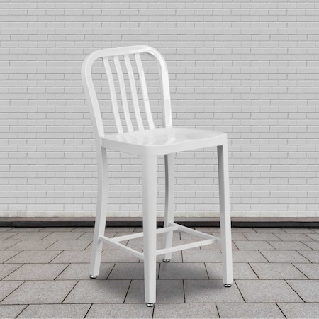 2 " High White Metal Counter Height Stool, PK2