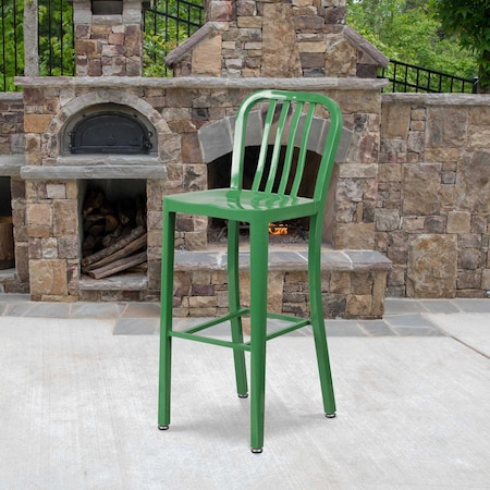 2PK 30" High Green Metal Barstool with Slat Back