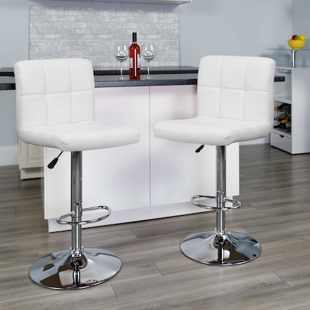 White Quilted Vinyl Barstool,PK2