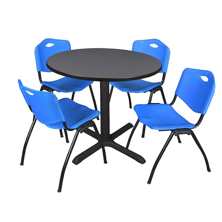 Cain Round Table & Chair Set, Wood, Metal, Plastic Top, Grey