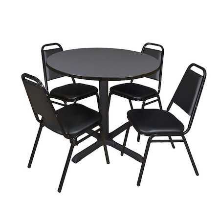 Cain Round Table & Chair Set, Wood, Metal, Vinyl Top, Grey