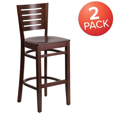 Darby Series Slat Back Walnut Wood Restaurant Barstool,PK2