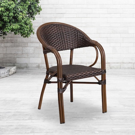 3PK Dark Brown Rattan Patio Chair with Red Frame