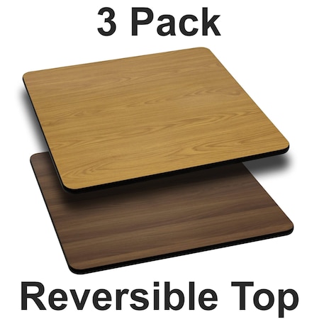 Square Reversible Top, Natural/Walnut, 24", PK3