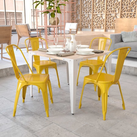 Yellow Metal Indoor-Outdoor Stackable Chair,PK4