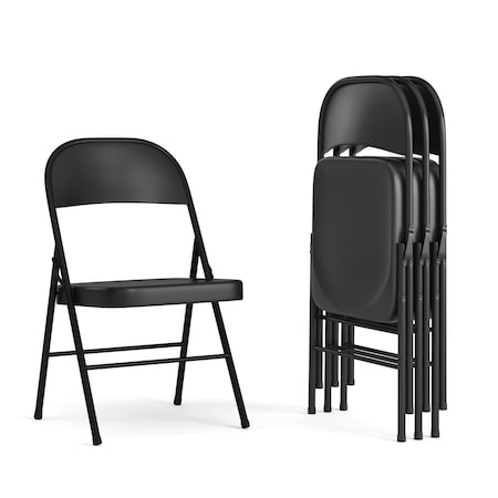 HERCULES Series Double Braced Black Metal Folding Chair,PK4