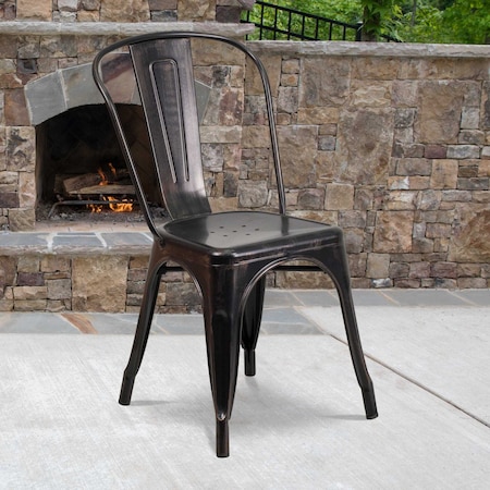 Black-Antique Gold Metal Indoor-Outdoor Stackable Chair,PK4