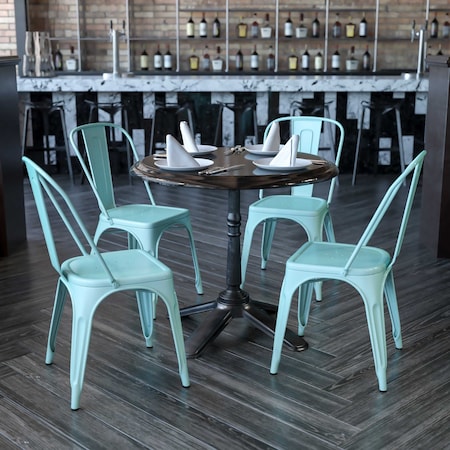 Mint Green Metal Indoor-Outdoor Stackable Chair,PK4