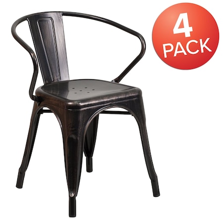 Black-Antique Gold Metal Indoor-Outdoor Chair with Arms,PK4