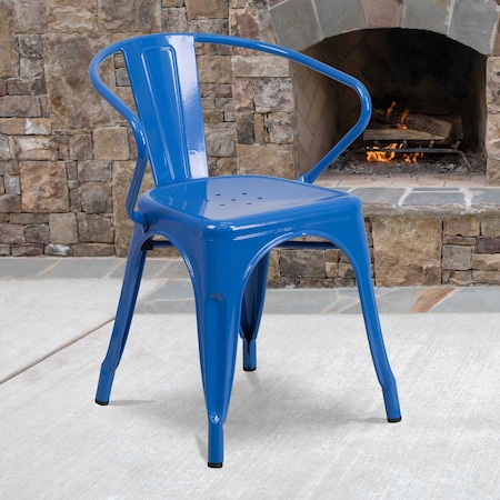 Blue Metal Indoor-Outdoor Chair with Arms,PK4