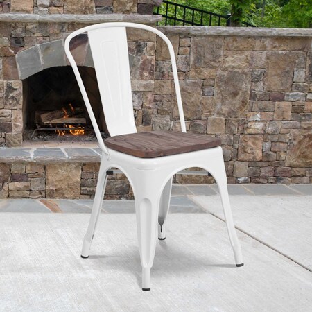 White Metal Stackable Chair with Wood Seat,PK4