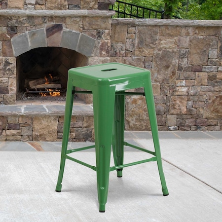 4PK 24"H Backless Green Metal Counter Height Stool