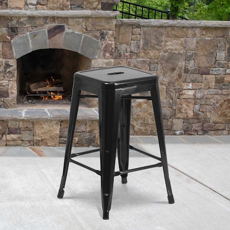 4PK 24"H Backless Black Metal Counter Height Stool