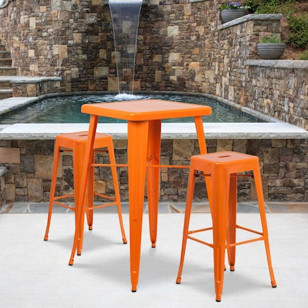 4PK 30"H No Back Orange Metal Barstool Square Seat