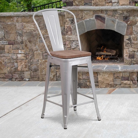 Silver Metal Counter Stool,24", PK4