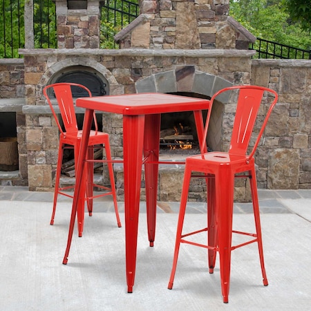 4 " High Red Metal Indoor-Outdoor Barstool, PK4