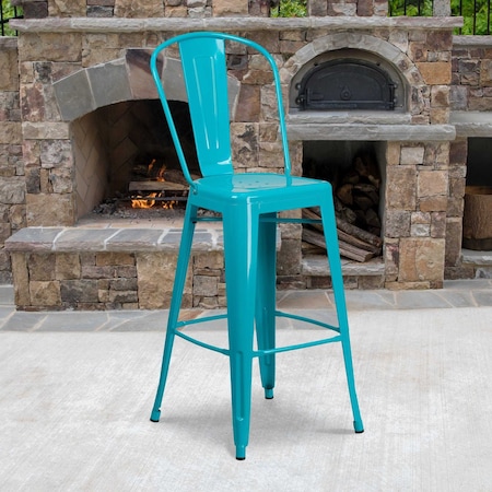 Teal Metal Outdoor Stool,30",PK4