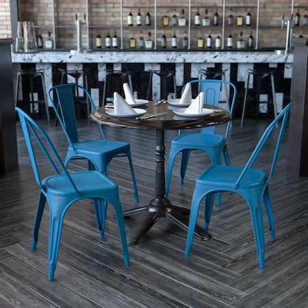 Distressed Antique Blue Metal Indoor-Outdoor Stackable Chair,PK4