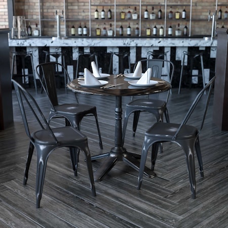 Distressed Black Metal Indoor-Outdoor Stackable Chair,PK4