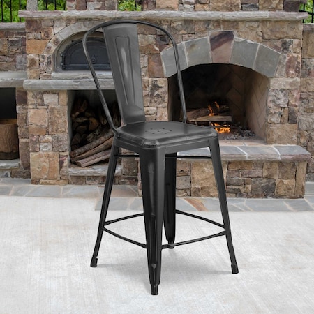 Distressed Black Metal Stool,PK4