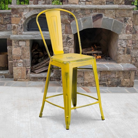 Distressed Yellow Metal Stool,PK4