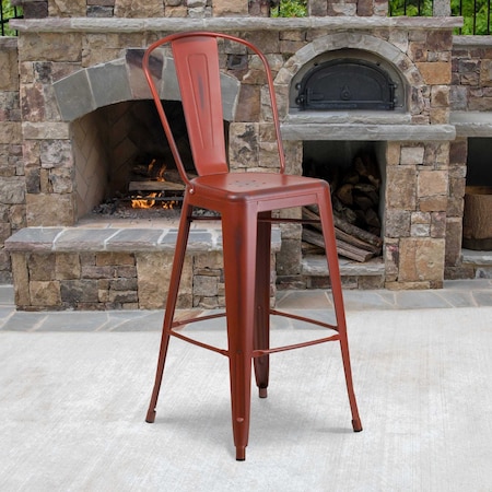 Distressed Red Metal Stool,PK4