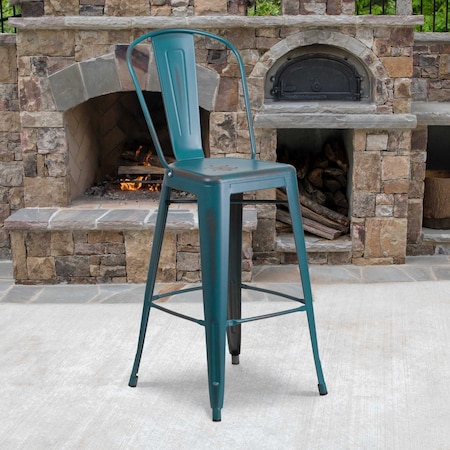 Distressed Blue-TL Metal Stool,PK4
