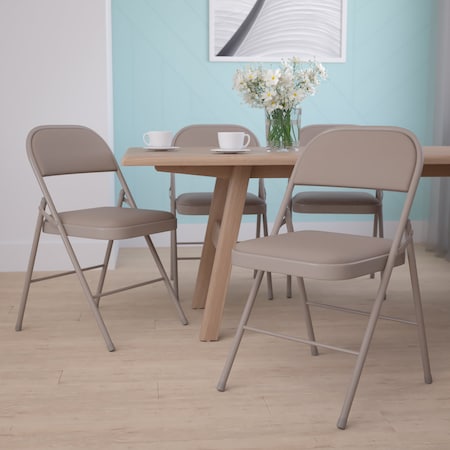 HERCULES Series Double Braced Gray Vinyl Folding Chair,PK4