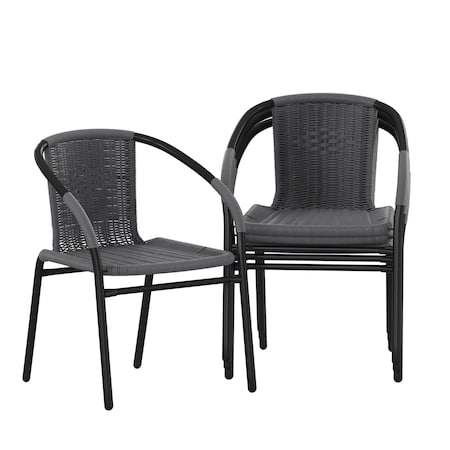 Lila  Gray Rattan Indoor-Outdoor Restaurant Stack Chair, PK4