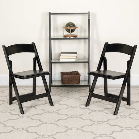 HERCULES Series Black Wood Folding Chair with Vinyl Padded Seat,PK4