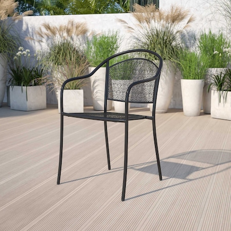 Black Steel Patio Arm Chair with Round Back, PK5