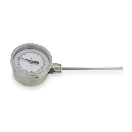 Bimetal thermometer, 4" stem, range 0 to 200 Degrees F.