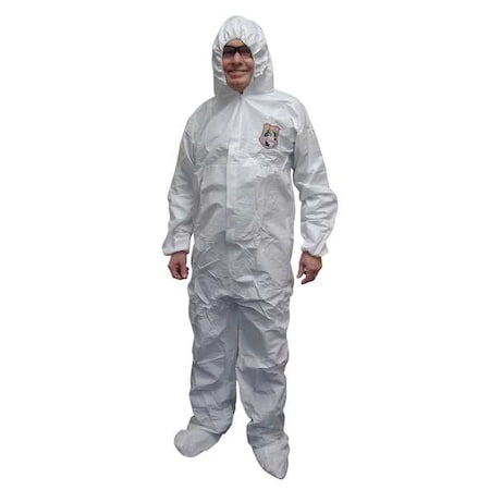 Disposable Coverallss, Hooded Coverall, M, Microporous Laminate, Elastic Wrist, Serged Seam, White