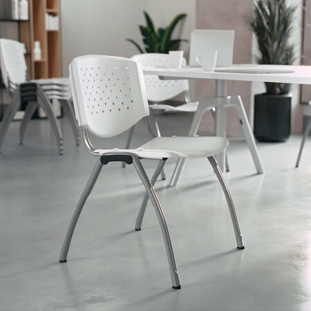HERCULES Series 880 lb. Capacity White Plastic Stack Chair with Titanium Gray Powder Coated Frame, PK5